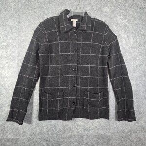 Deane & White Women's Lamb's Wool Button Front Shirt Jacket Gray Plaid Size M